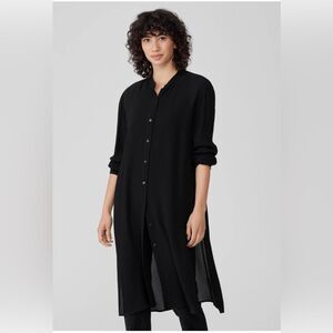 Eileen Fisher Top Blouse Shirt Tunic  Button Down Tan Brown Rayon Blend